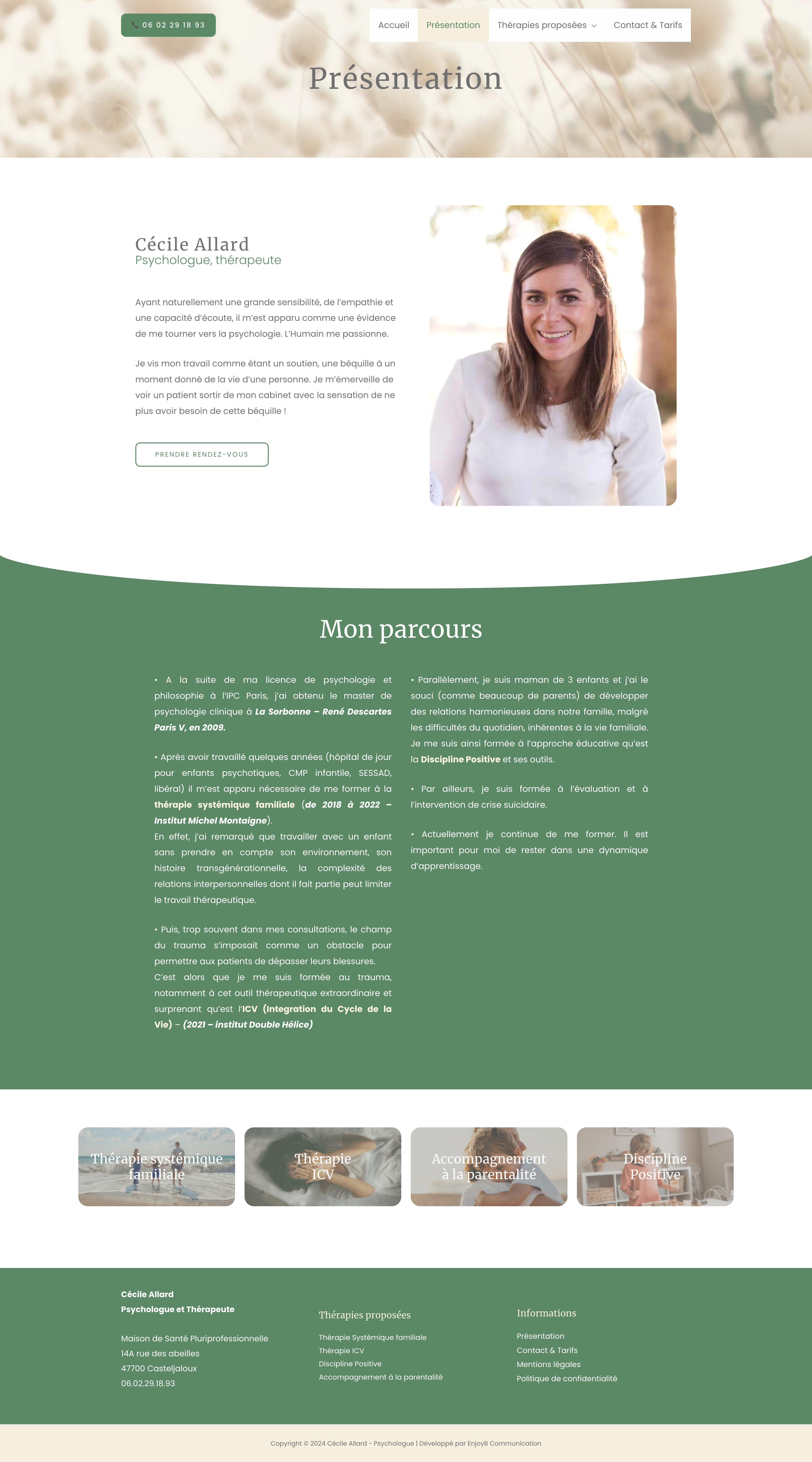 Page web - Cécile Allard - EnjoyB Communication